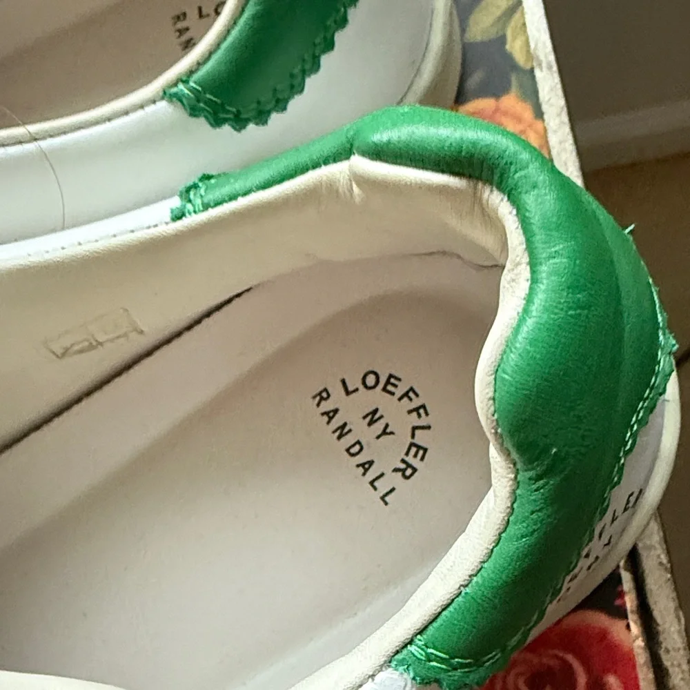 Loeffler Randall White and Green Leather Sneakers - Picture 2 of 6